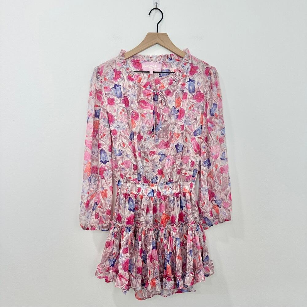 Sincerely Ours Freya Mini Dress Pink Floral Ruffle Smocked Size XS - Picture 2 of 8